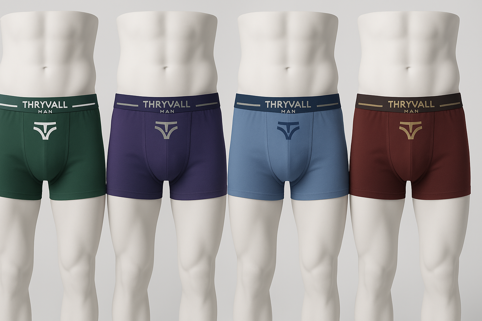 Thryvall Men’s Premium Boxer Set – Forest Green, Deep Purple, Sky Blue, Burgundy (Pack of 4) - Image 2