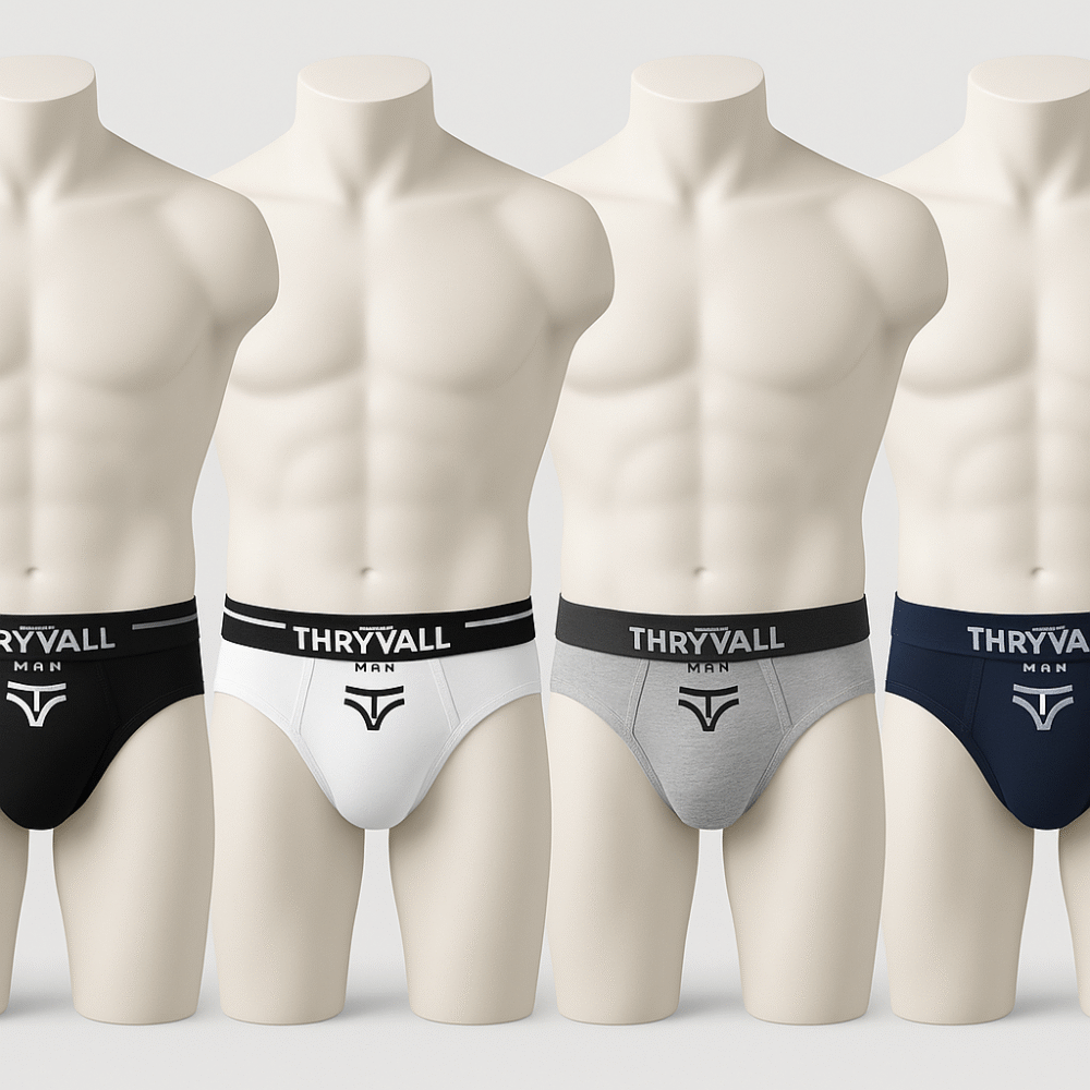 Thryvall Men’s Essential Briefs Set – Black, White, Grey, Navy (Pack of 4)