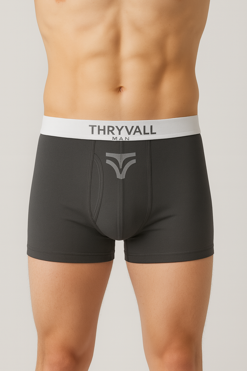 Thryvall Men’s Boxer – Charcoal (with White Waistband)