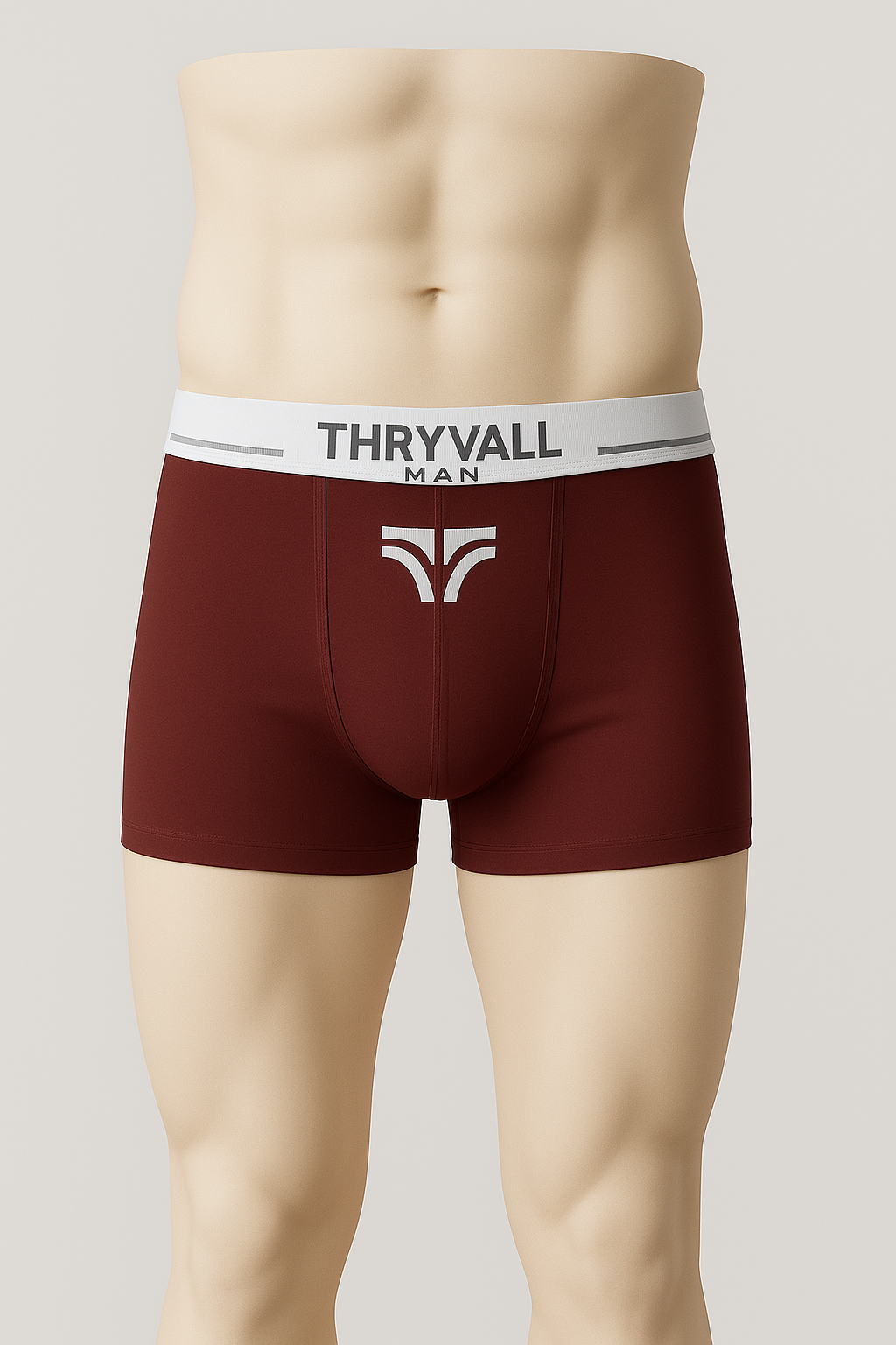 Thryvall Men’s Boxer – Maroon (with White Waistband)