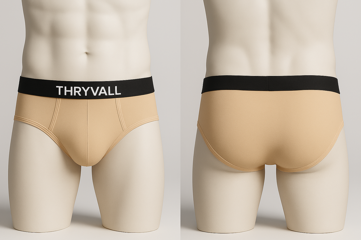 Thryvall Men’s Brief – Beige / Nude (with Black Waistband) - Image 2