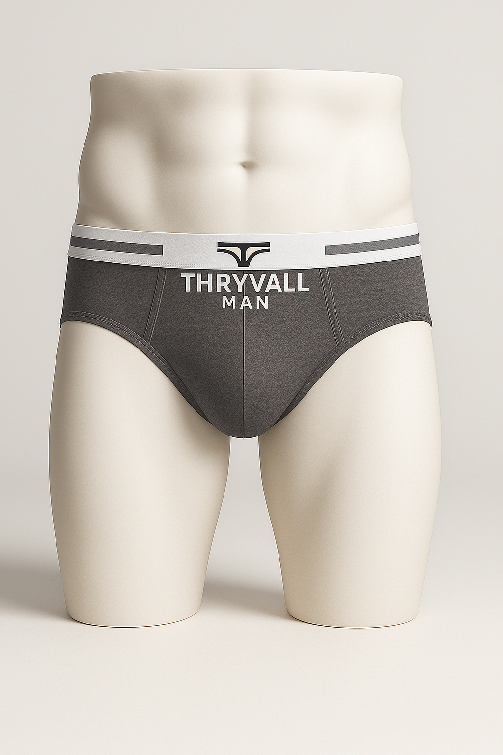 Thryvall Men’s Brief – Charcoal (with White Waistband)