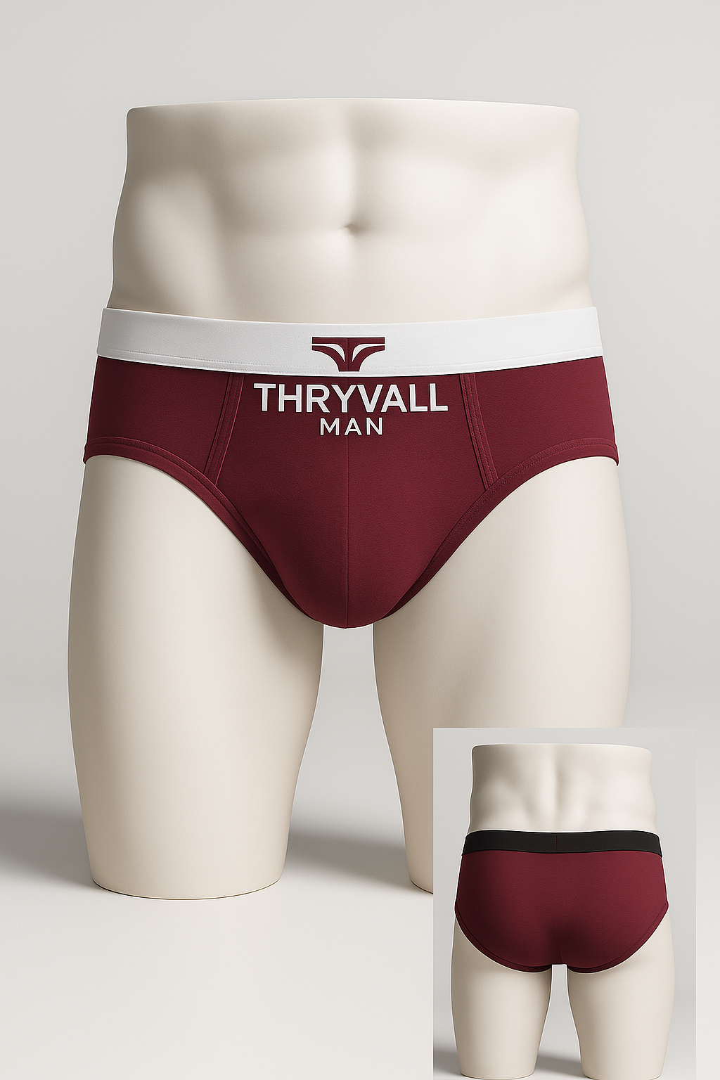 Thryvall Men’s Brief – Maroon (with White Waistband).