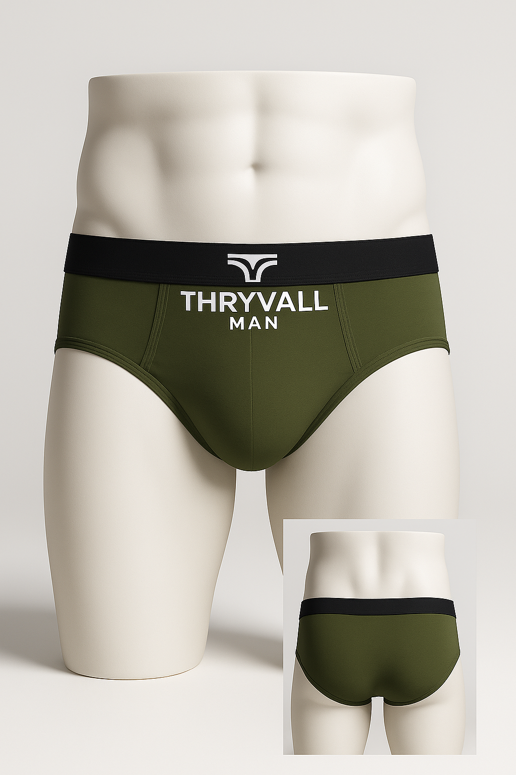 Thryvall Men’s Brief – Olive Green (with Black Waistband)